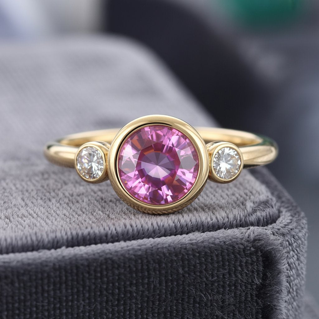 Round Cut Lab Created Pink Sapphire Gemstone