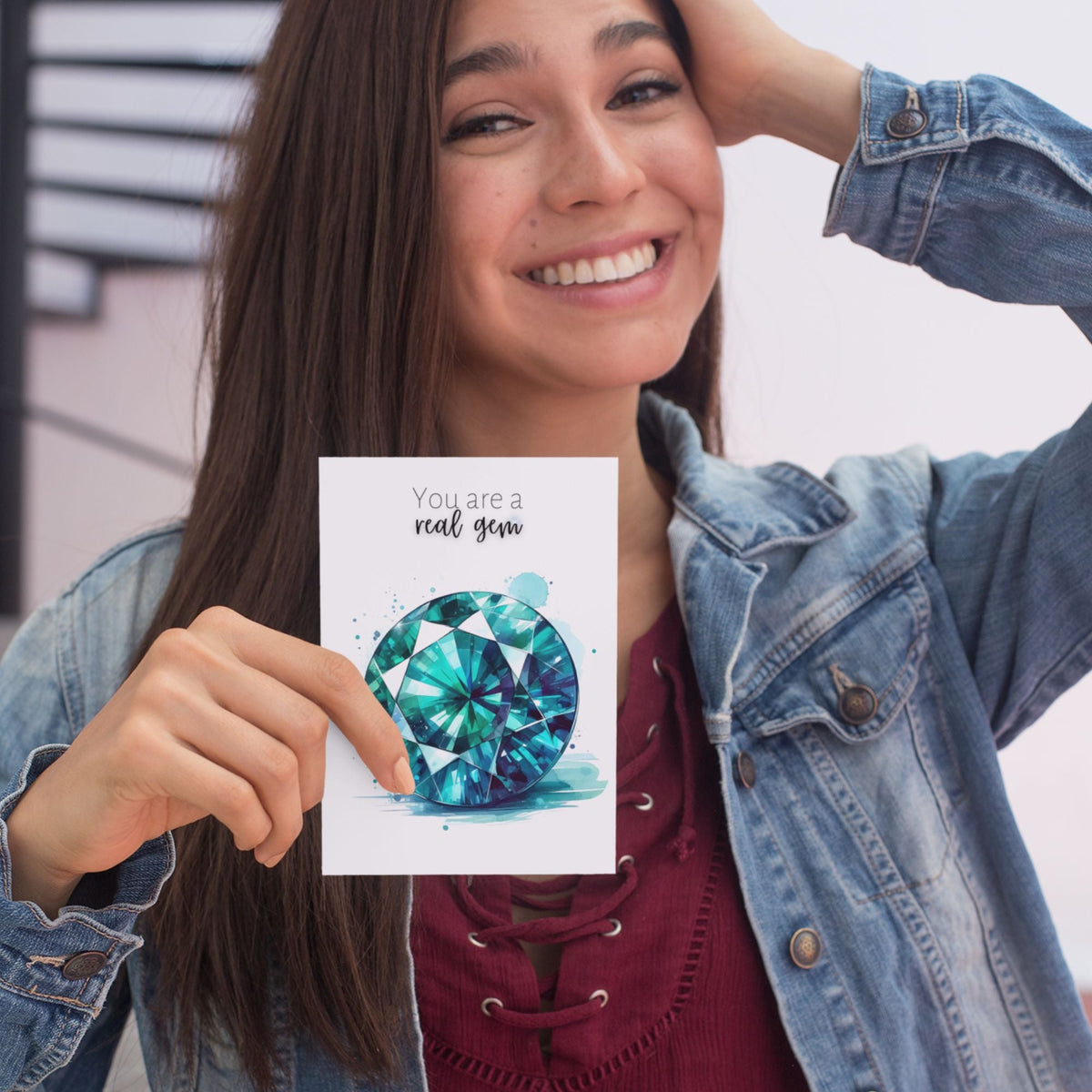 You are a real gem | Watercolor Round Teal Sapphire Greeting Card