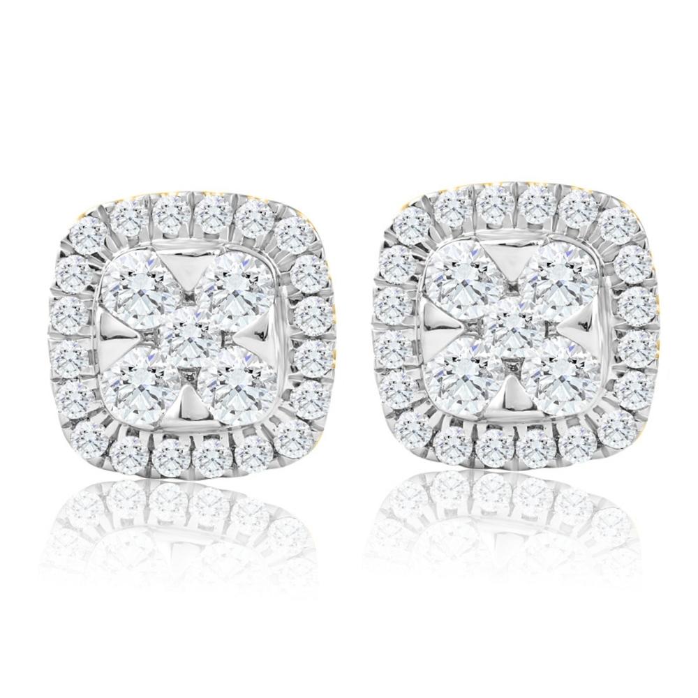 1Ct T.W. Pave Diamond Cushion Halo Studs 10k Yellow Gold Lab Grown Earrings
