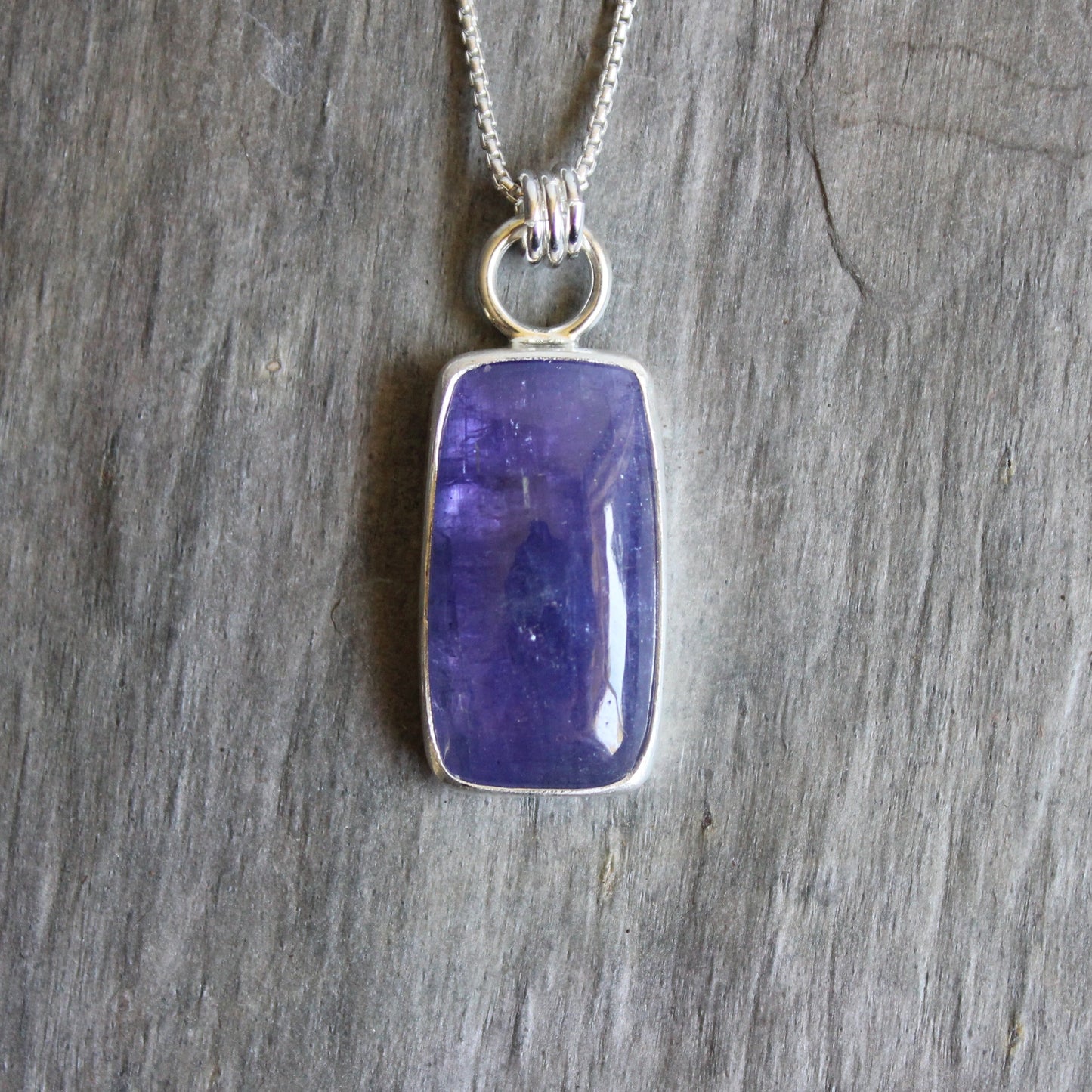 Rectangular Tanzanite Sterling Silver Pendant Necklace | December Birthstone Jewelry