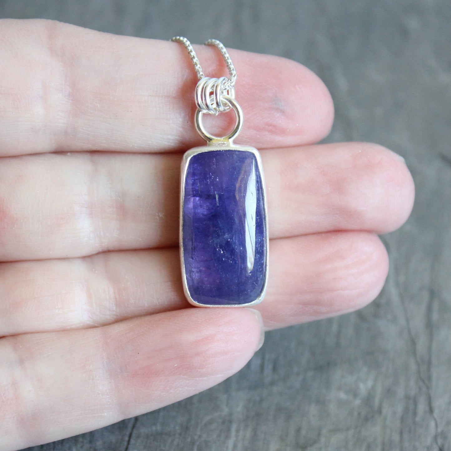 Rectangular Tanzanite Sterling Silver Pendant Necklace | December Birthstone Jewelry
