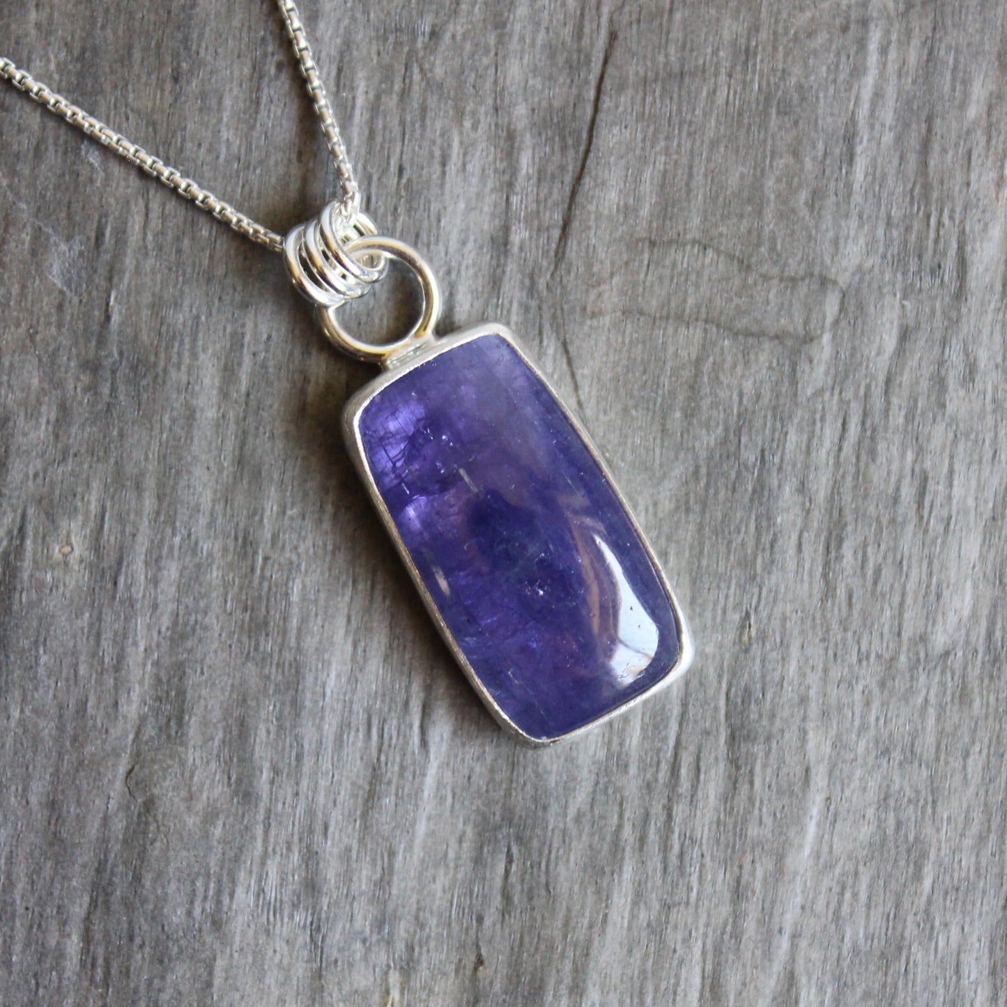 Rectangular Tanzanite Sterling Silver Pendant Necklace | December Birthstone Jewelry