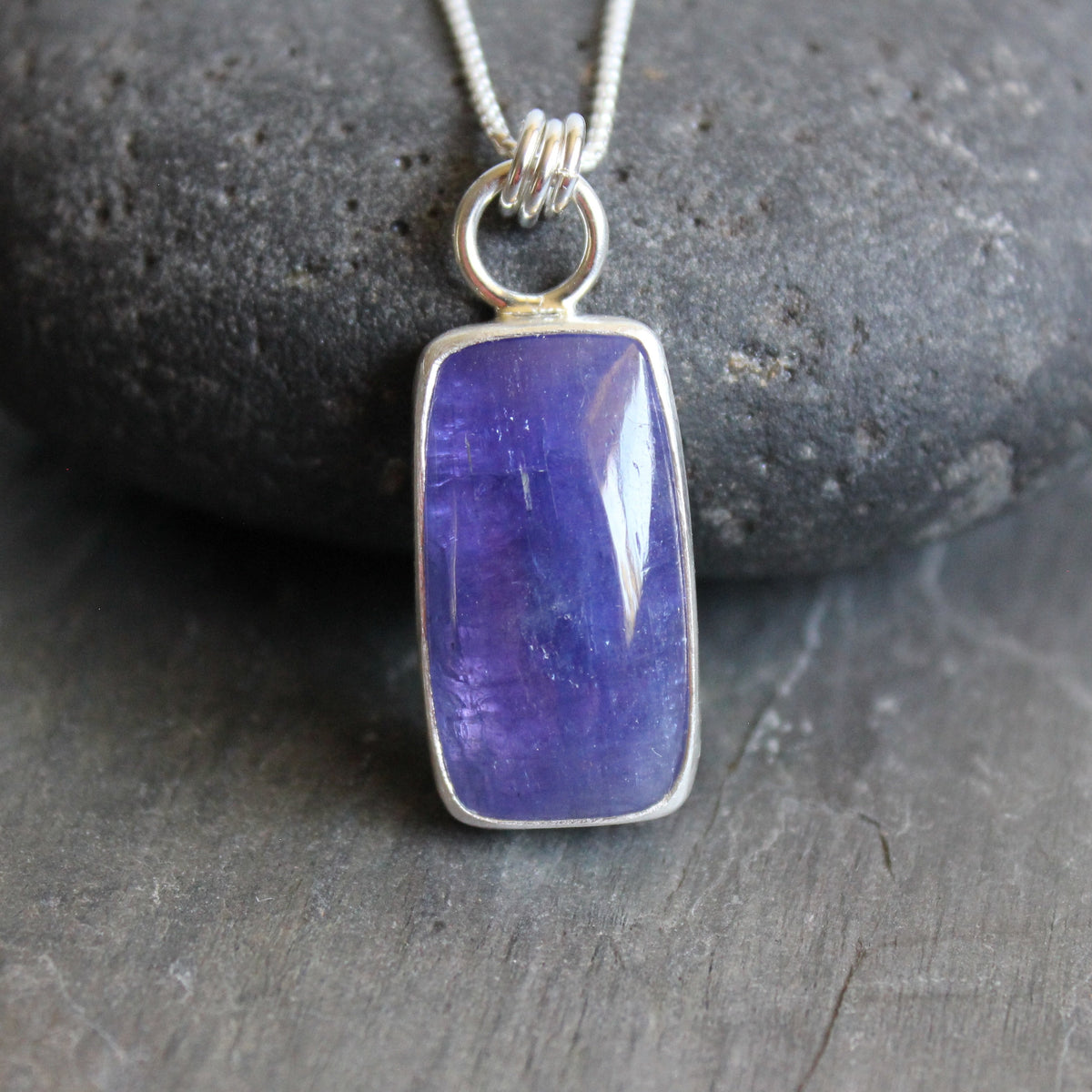 Rectangular Tanzanite Sterling Silver Pendant Necklace | December Birthstone Jewelry