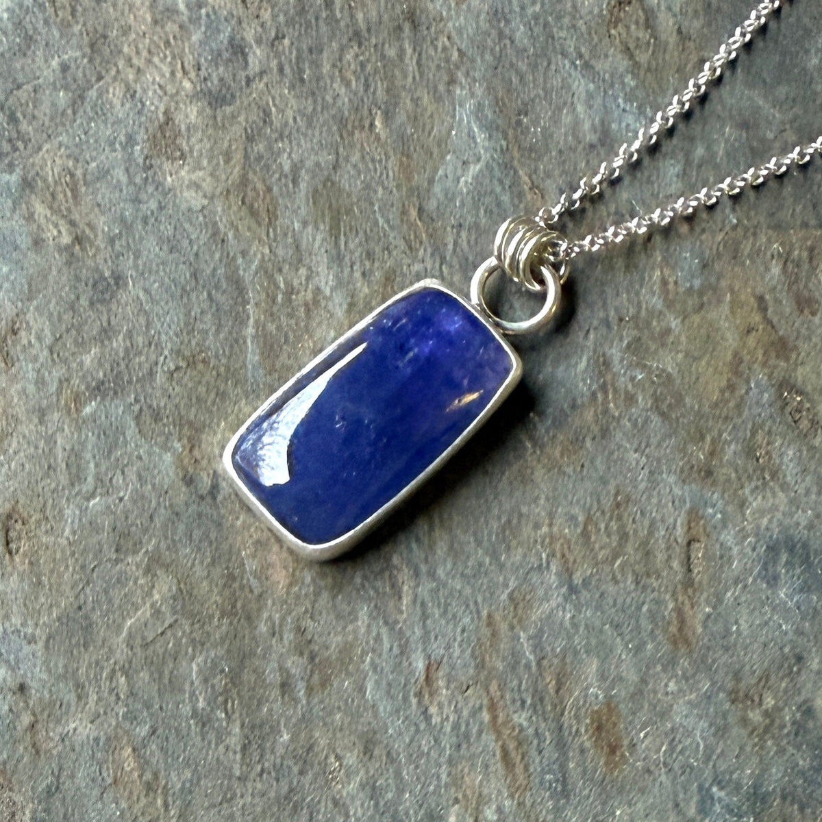 Rectangular Tanzanite Sterling Silver Pendant Necklace | December Birthstone Jewelry