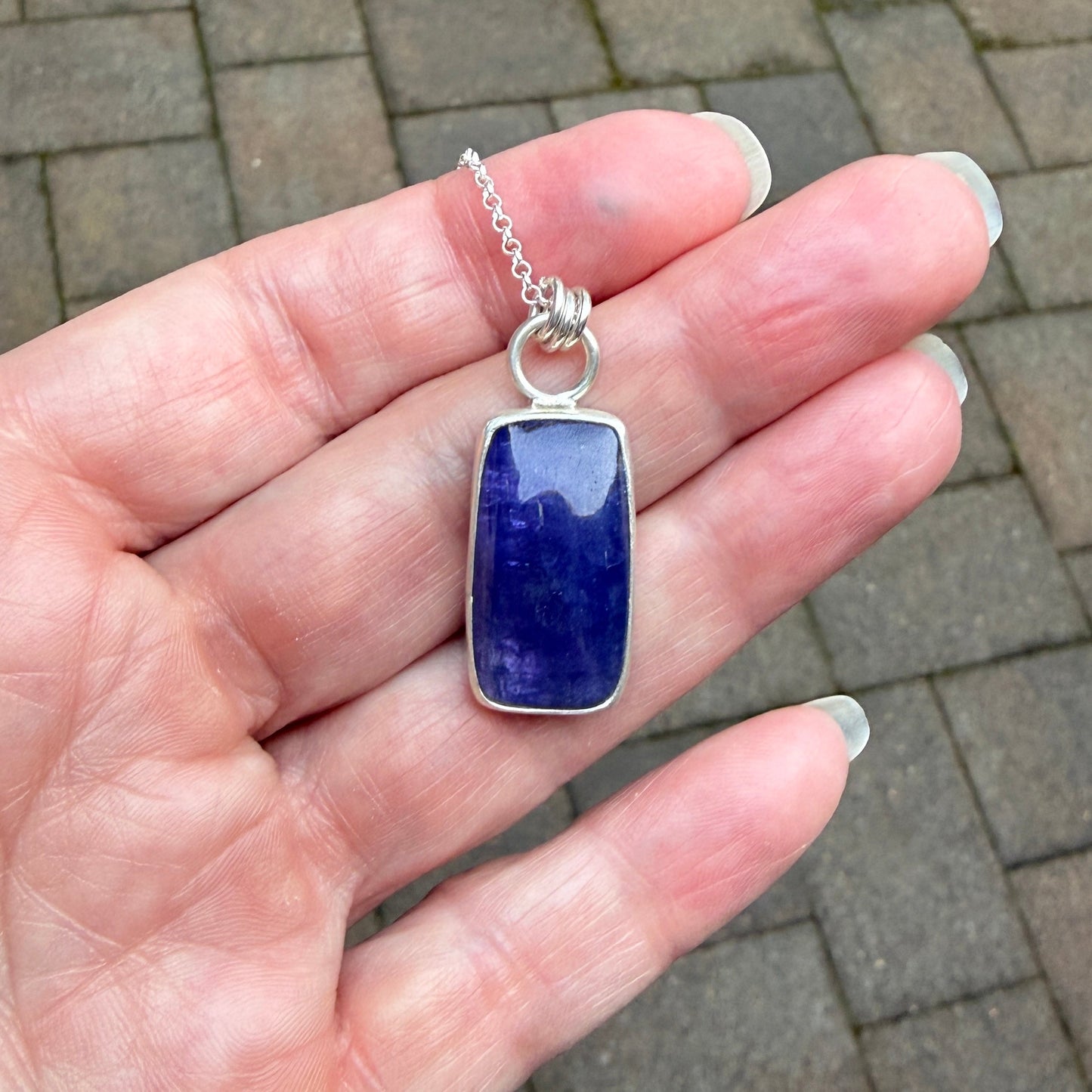 Rectangular Tanzanite Sterling Silver Pendant Necklace | December Birthstone Jewelry