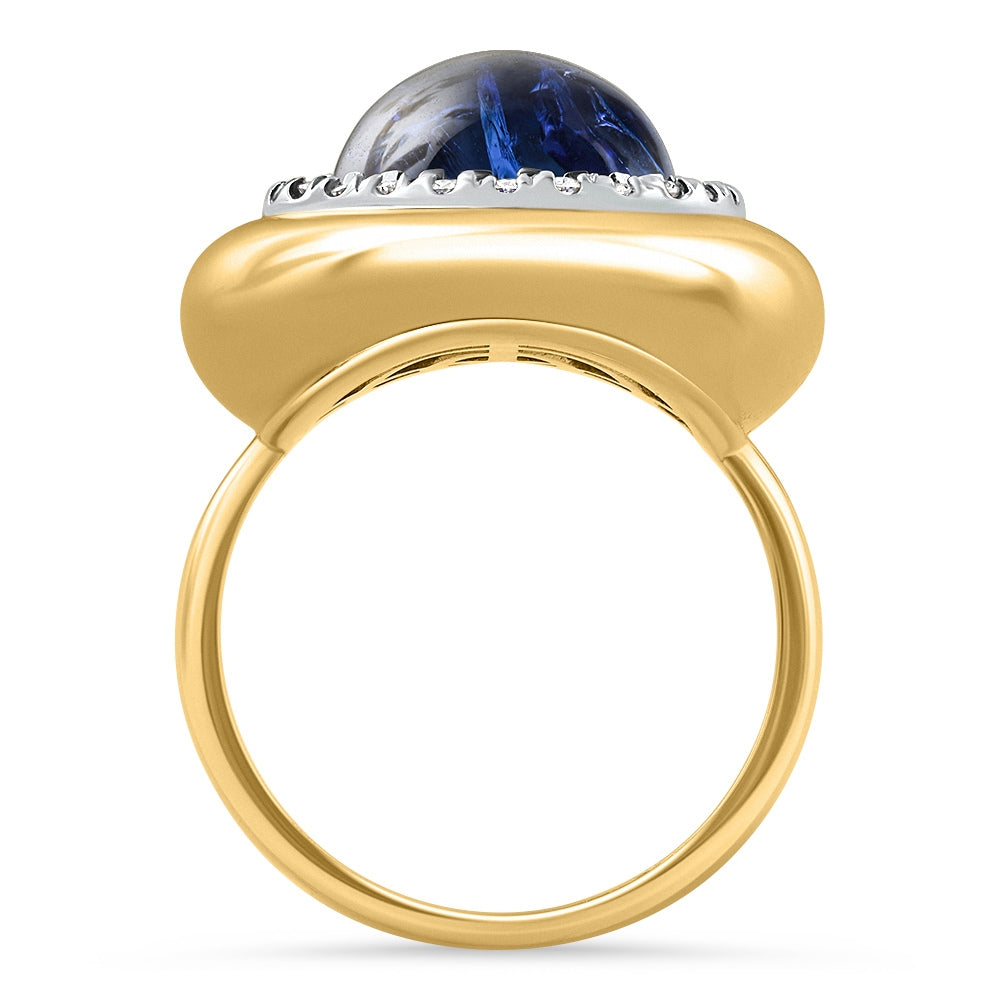 7.62Ct Natural Tanzanite & Lab Grown Diamond Button Ring 14k Yellow Gold