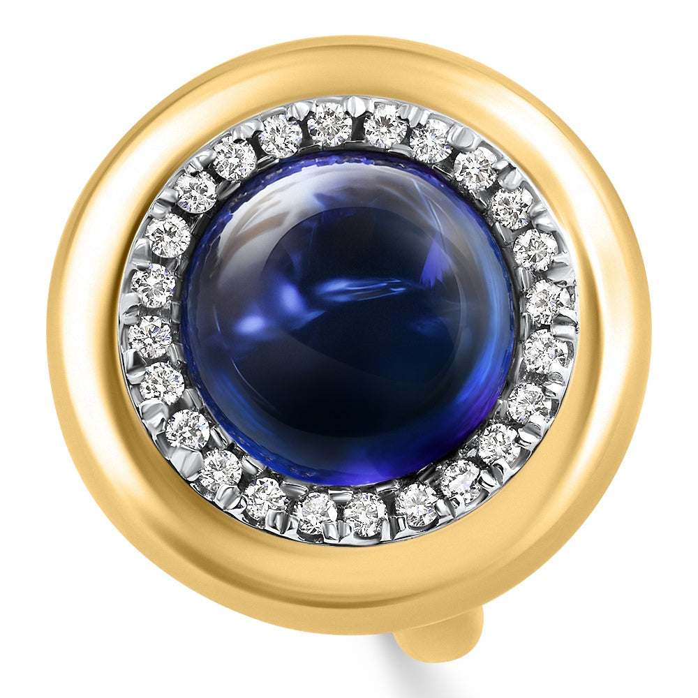 7.62Ct Natural Tanzanite & Lab Grown Diamond Button Ring 14k Yellow Gold