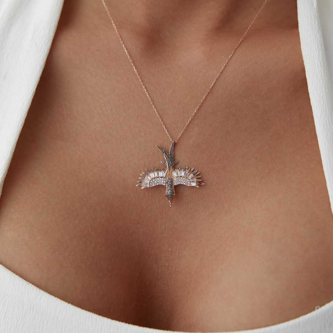 14k Gold Bird Necklace Pave CZ