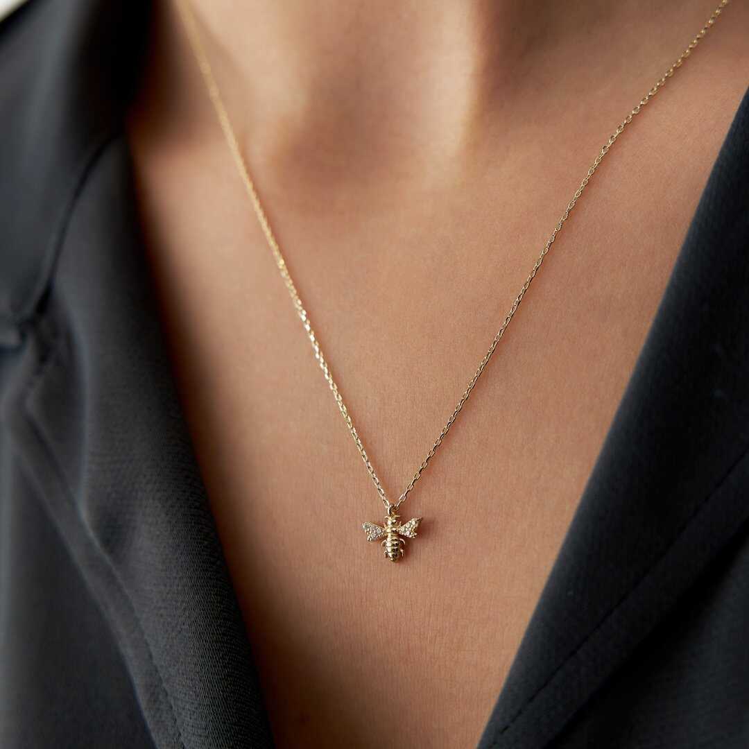 Gold Bee Necklace in 14k Solid Gold