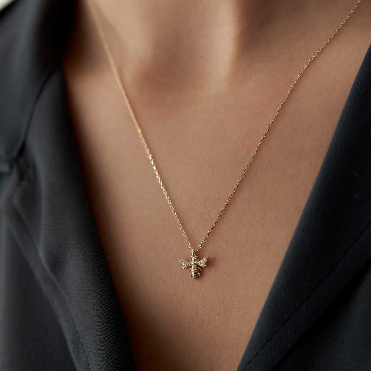 Gold Bee Necklace in 14k Solid Gold