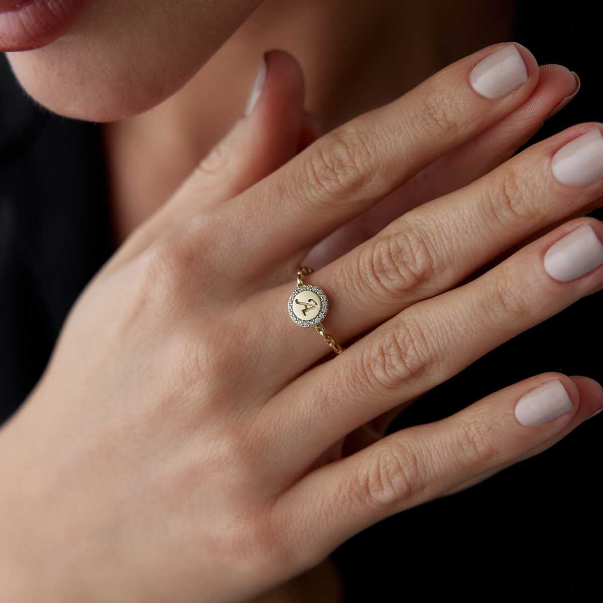 Stone Letter Plate Ring