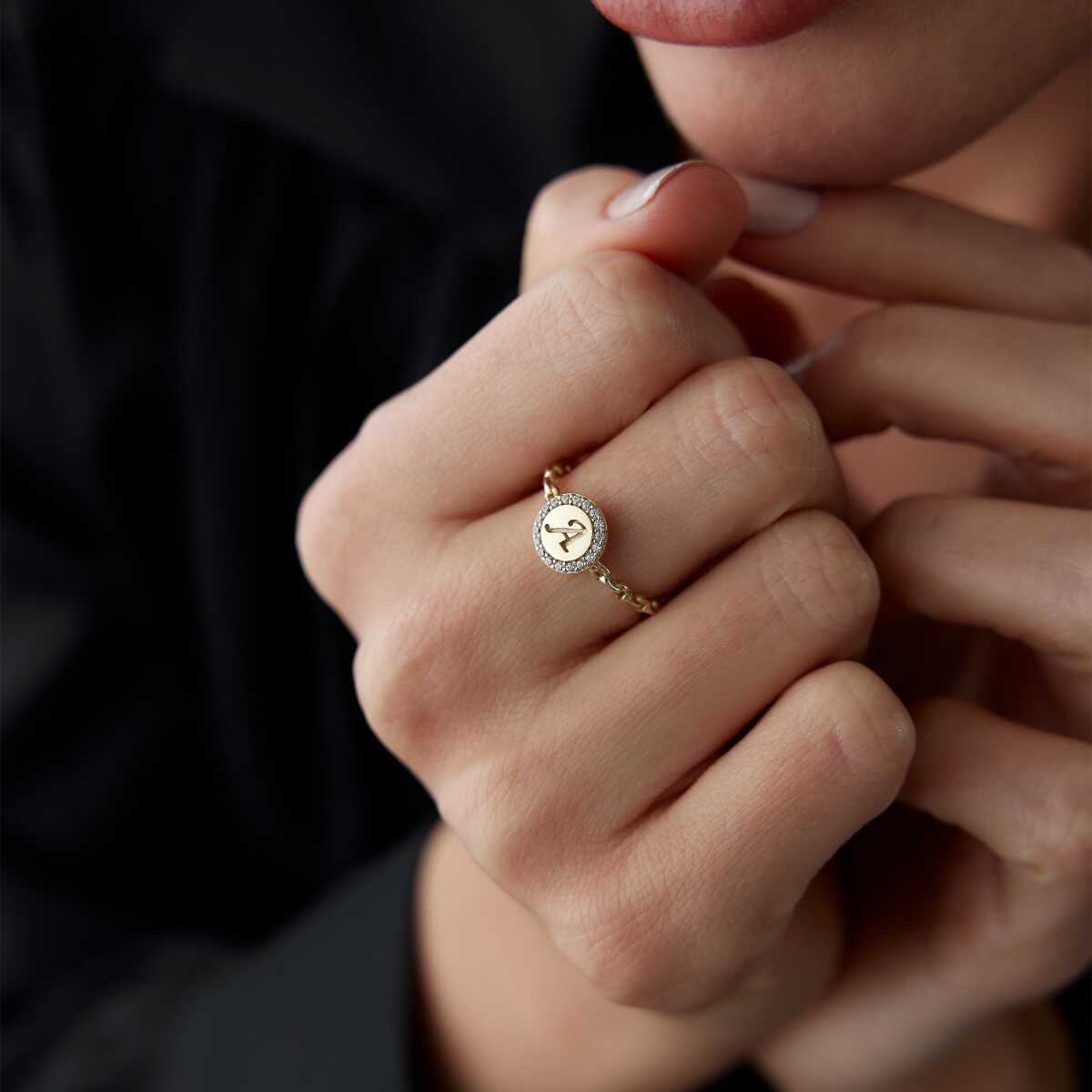 Stone Letter Plate Ring