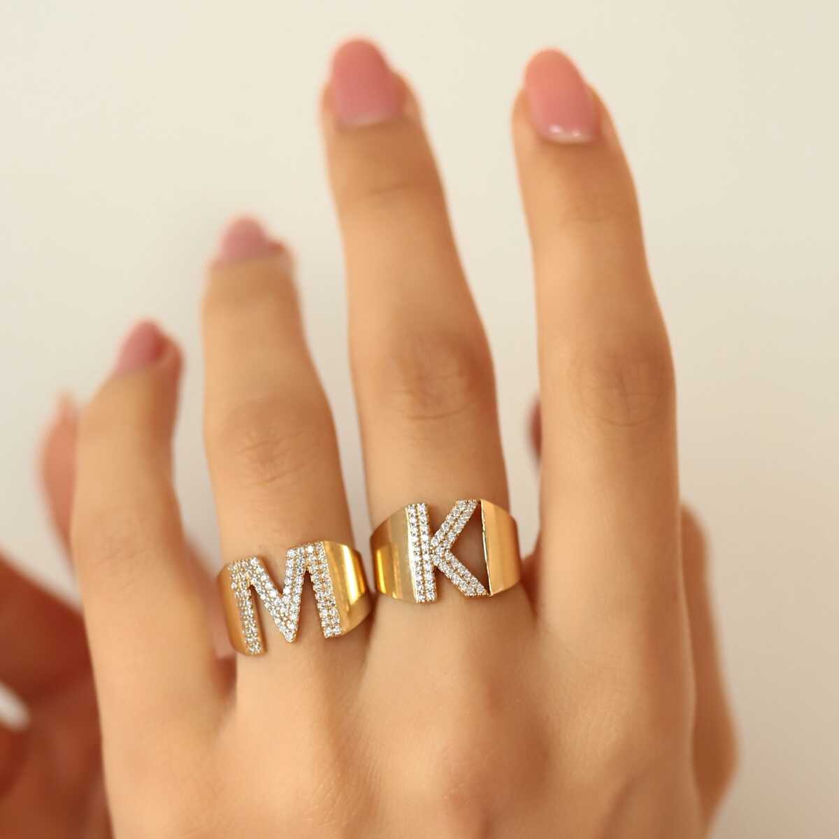 14k Gold Pave CZ Initial Ring