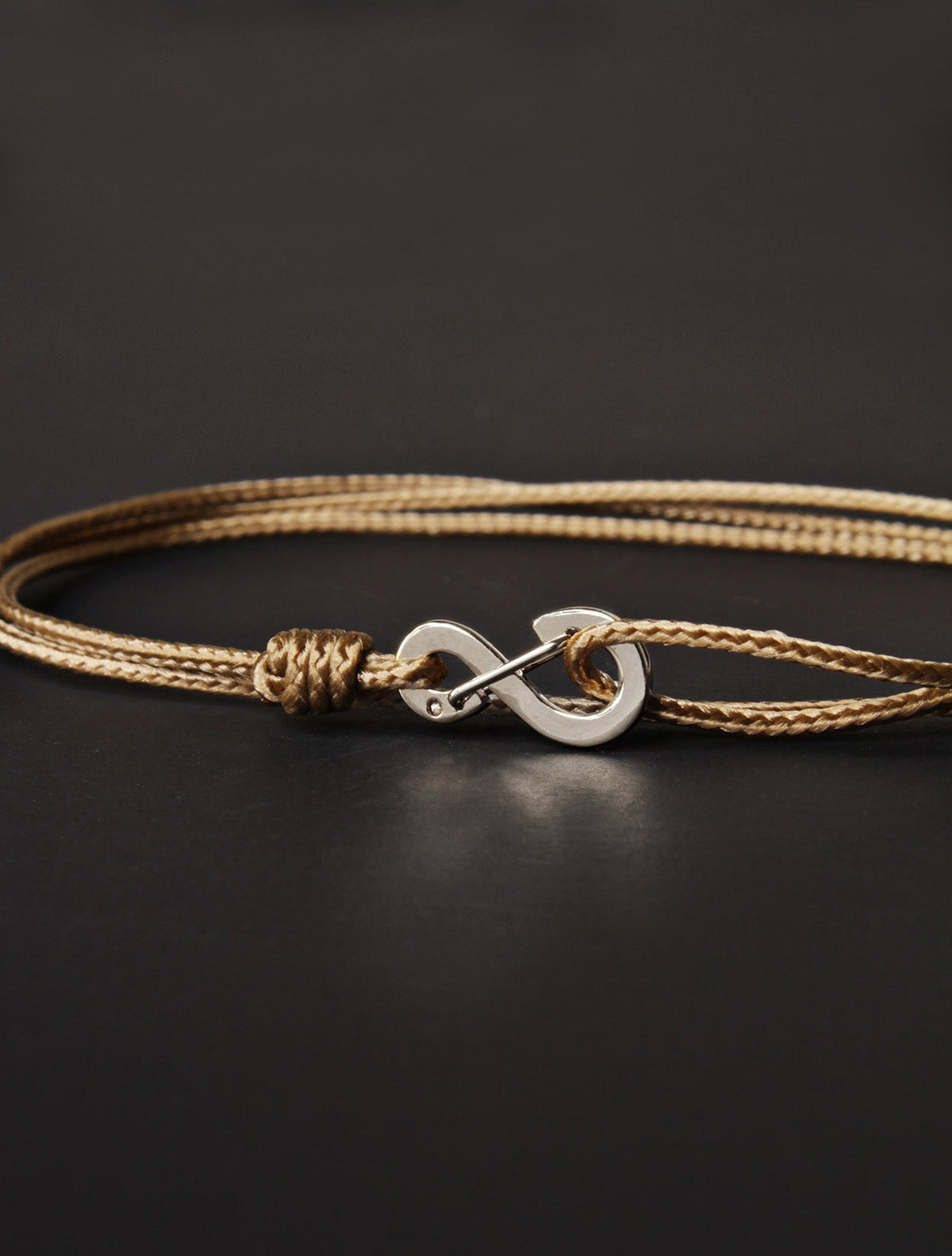 FINAL SALE Infinity Bracelet - Taupe cord men's bracelet with silver clasp
