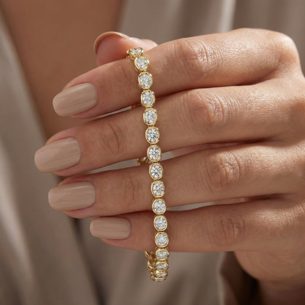 5Ct Diamond Half Bezel Tennis Bracelet 14k White or Yellow Gold 7" Lab Grown