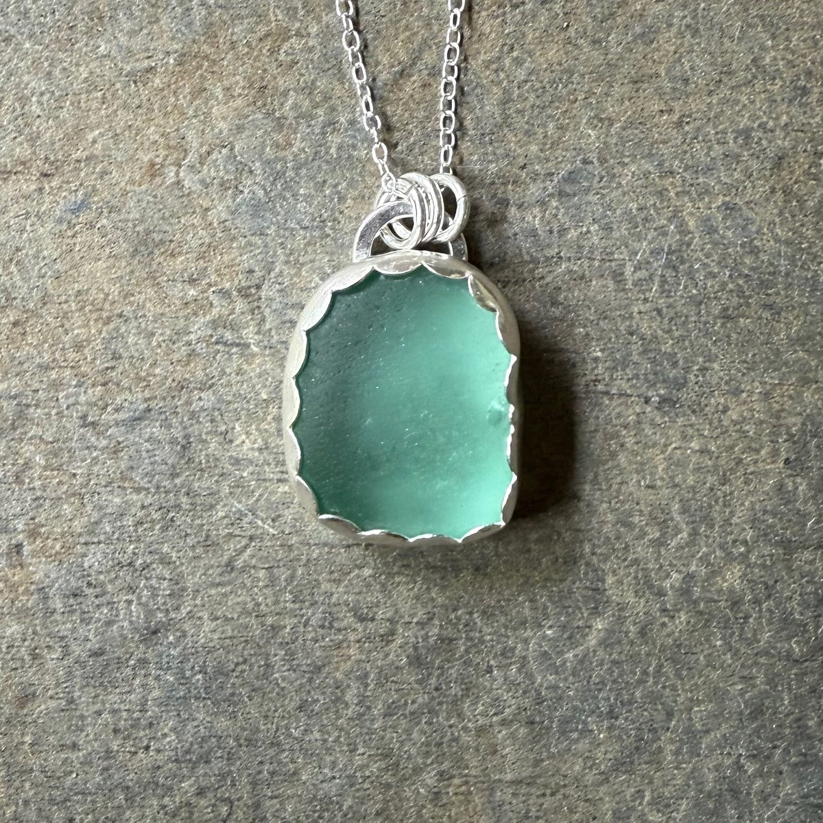 Teal Blue Green Sea Glass Necklace • Handmade • Sterling Silver • Beach Jewelry for Her