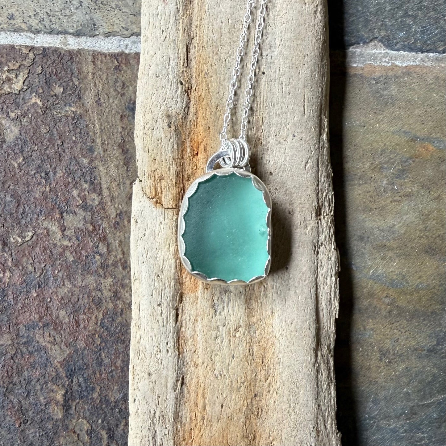 Teal Blue Green Sea Glass Necklace • Handmade • Sterling Silver • Beach Jewelry for Her