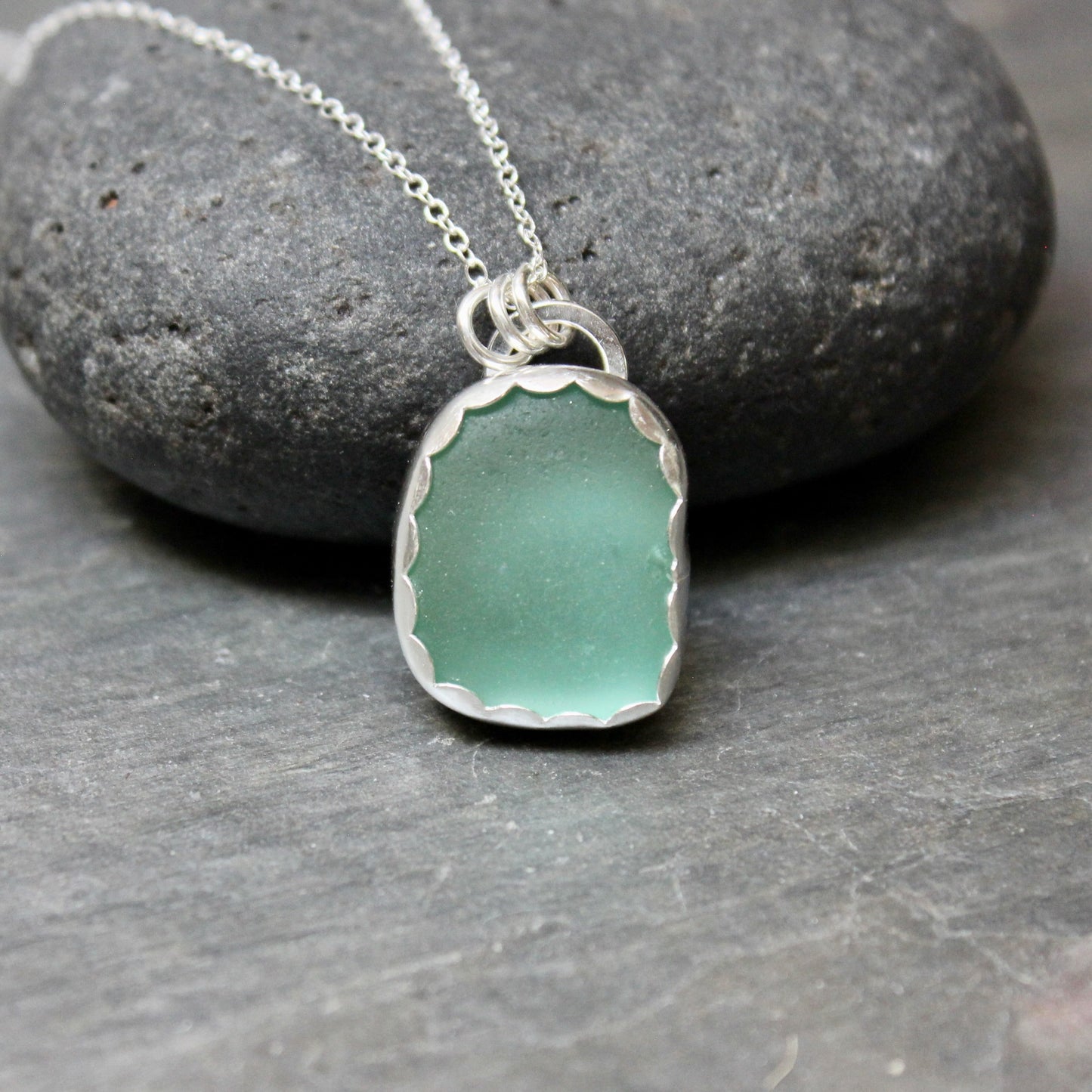 Teal Blue Green Sea Glass Necklace • Handmade • Sterling Silver • Beach Jewelry for Her