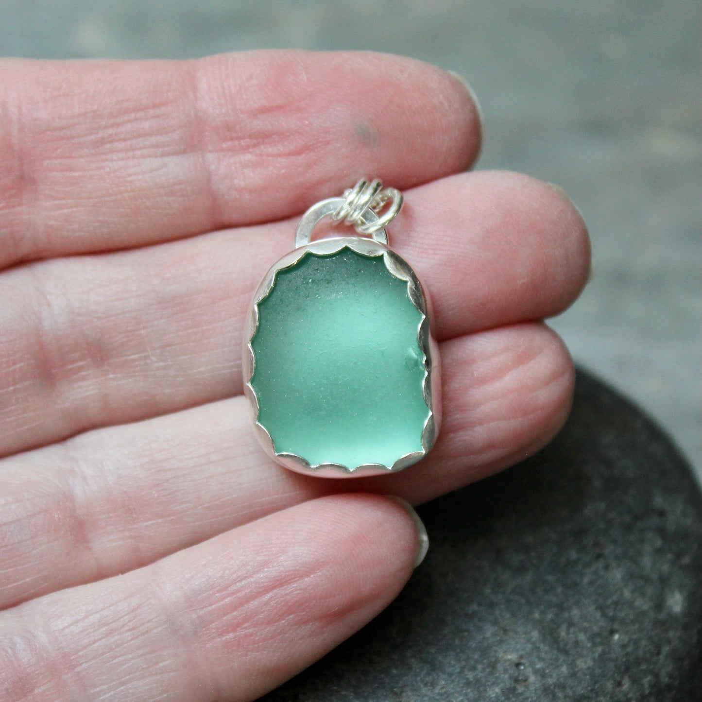 Teal Blue Green Sea Glass Necklace • Handmade • Sterling Silver • Beach Jewelry for Her