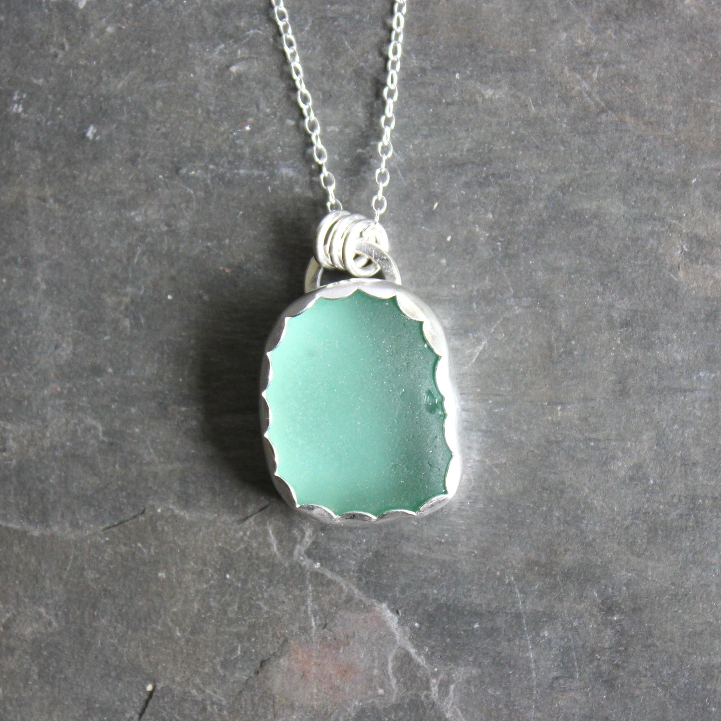 Teal Blue Green Sea Glass Necklace • Handmade • Sterling Silver • Beach Jewelry for Her