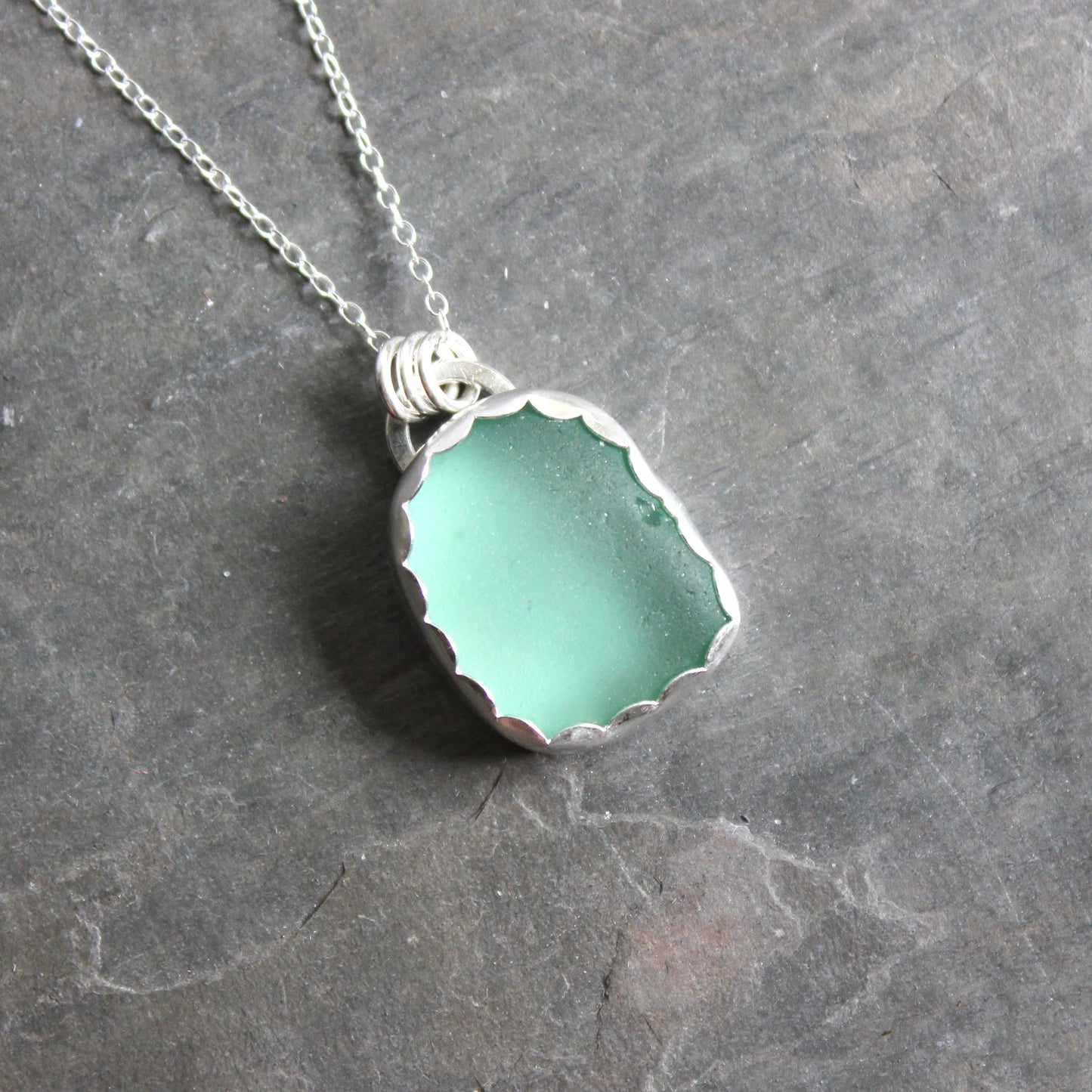 Teal Blue Green Sea Glass Necklace • Handmade • Sterling Silver • Beach Jewelry for Her