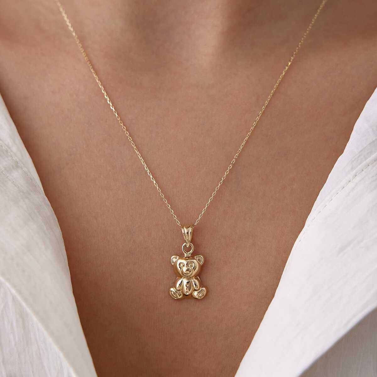 14k Gold Teddy Bear Necklace