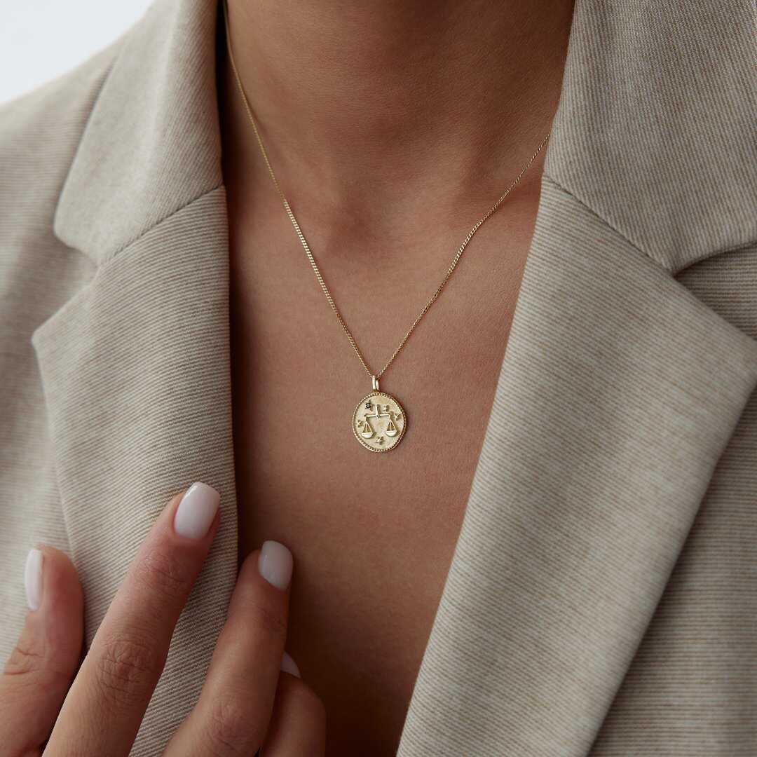 14k Gold Libra Zodiac Necklace