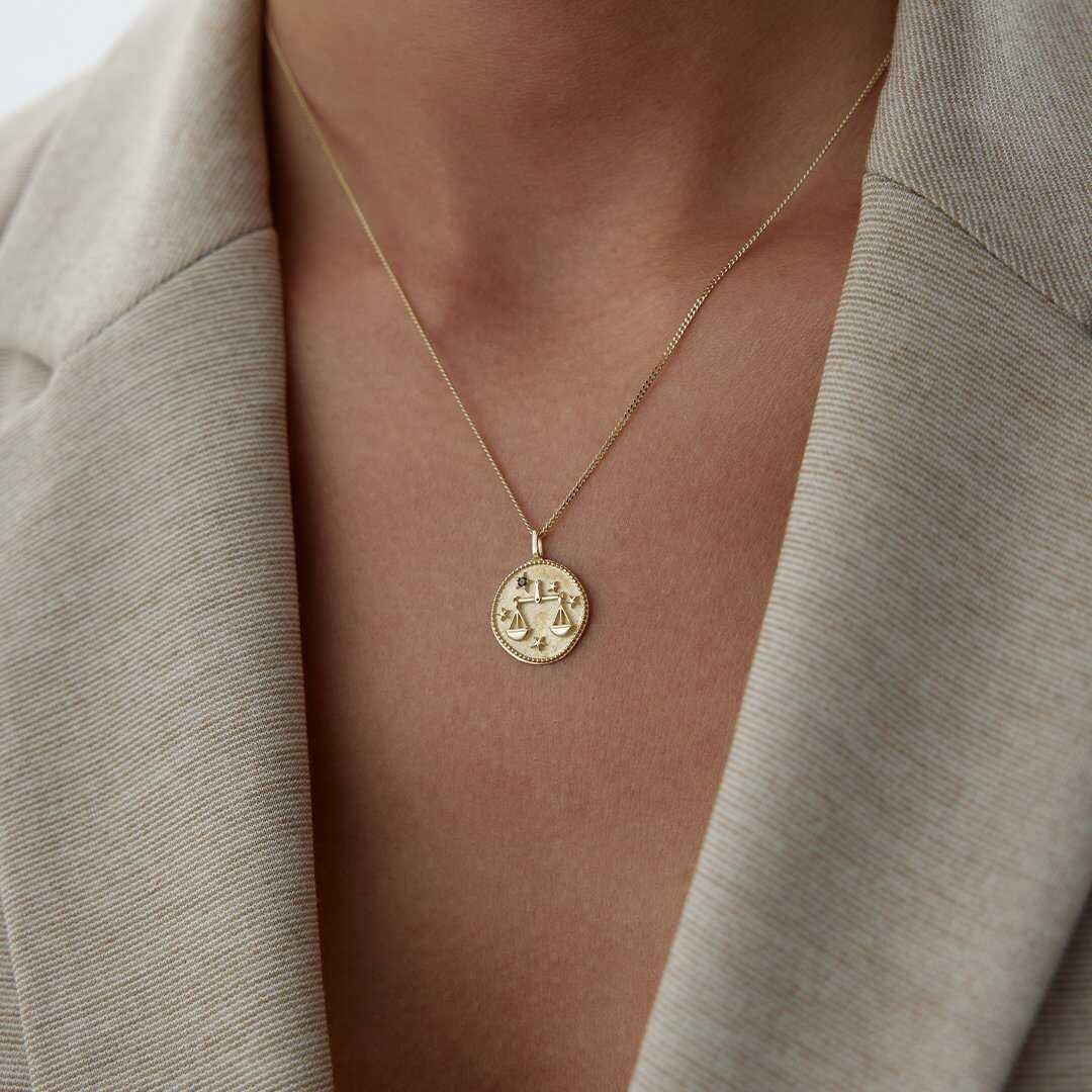14k Gold Libra Zodiac Necklace