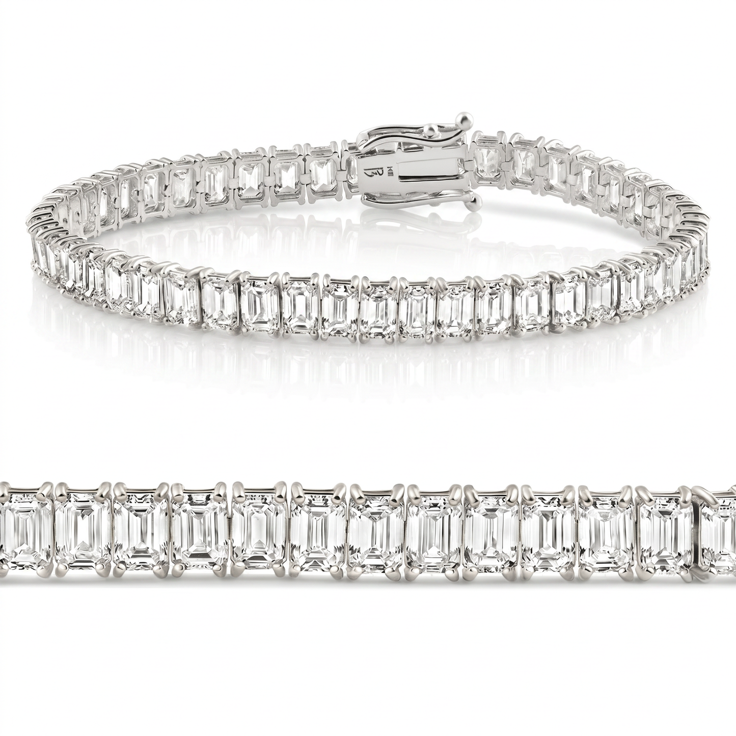 20Ct Emerald Cut Diamond Tennis Bracelet 14k Gold 7" Lab Grown