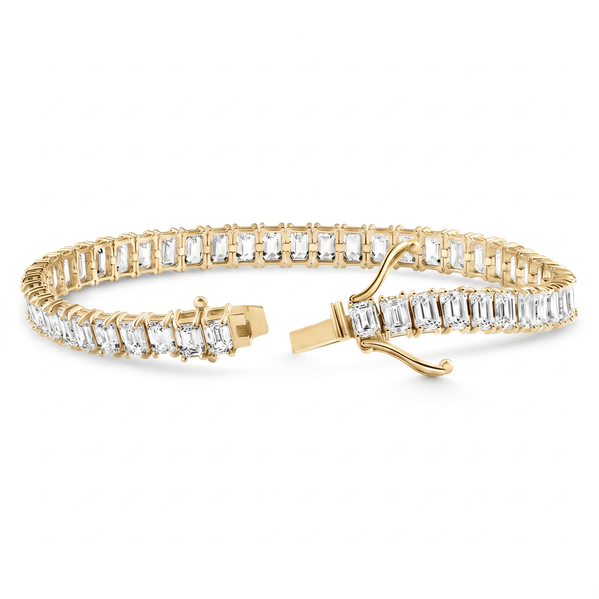 20Ct Emerald Cut Diamond Tennis Bracelet 14k Gold 7" Lab Grown