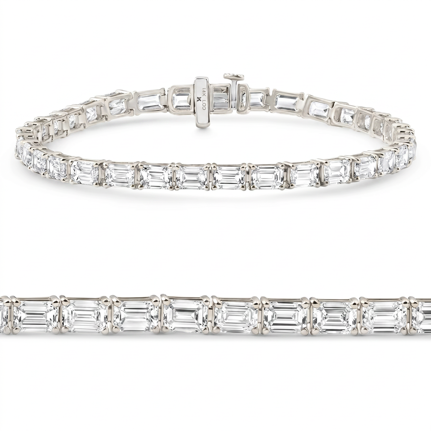 11Ct Emerald Cut Diamond Tennis Bracelet 14k White Gold 7" Lab Grown