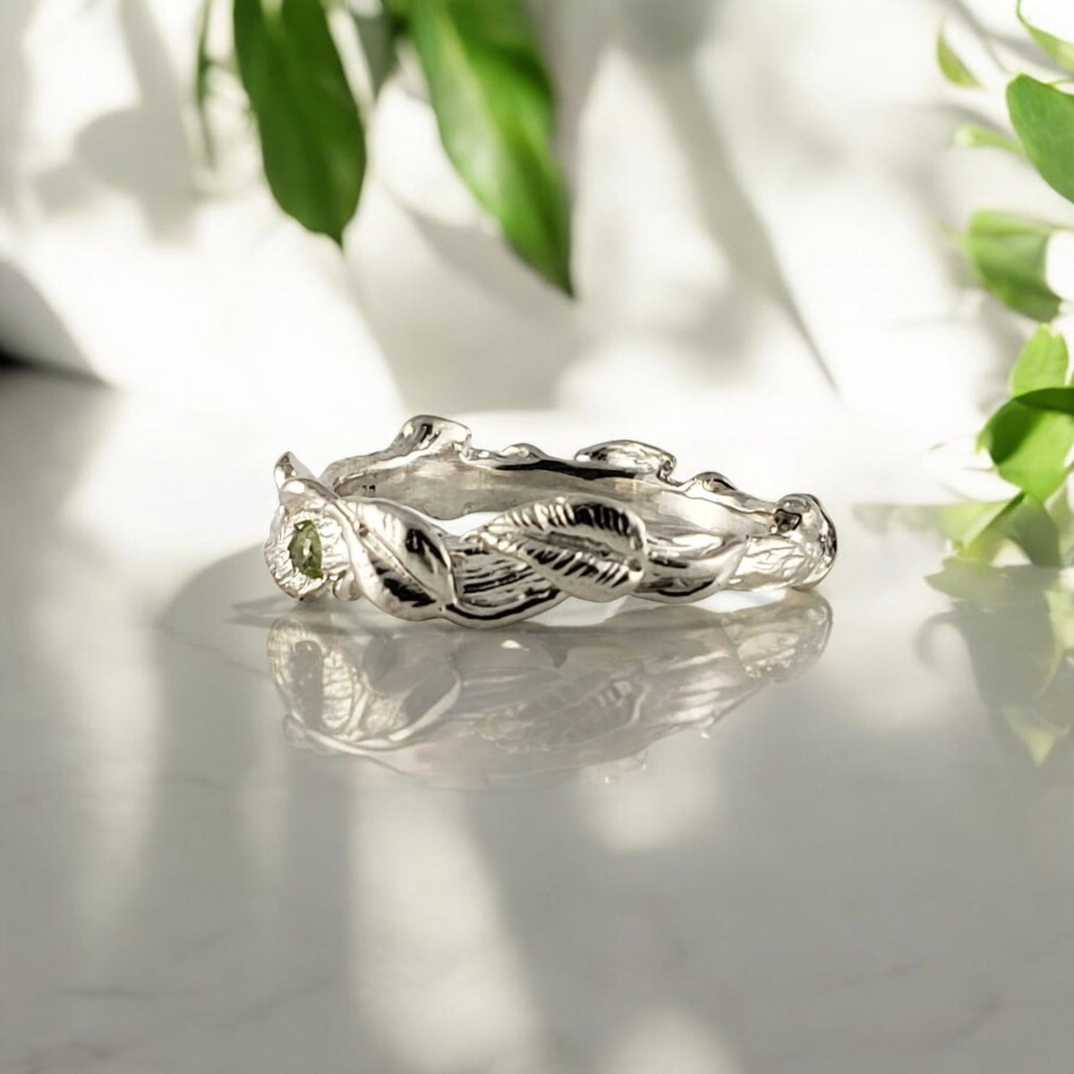 The Maddox Ring - Peridot Gemstone Leaf and Vine Ring