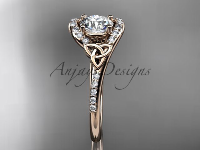 Celtic Engagement Ring 1 Carat Round Lab Grown Diamond Ring Trinity Knot Thin Engagement Ring Dainty Ring
