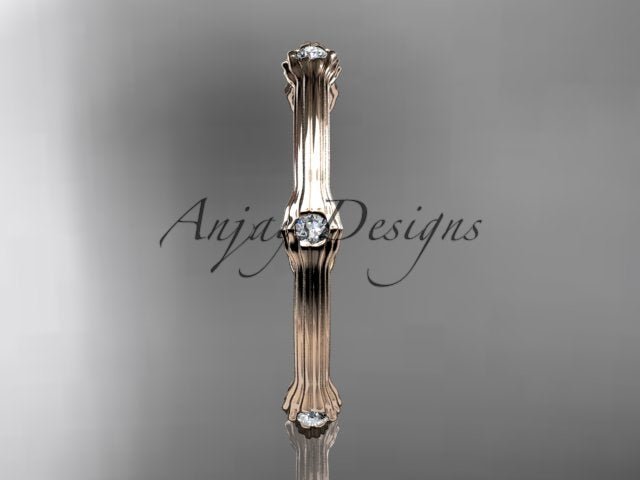 Petite Diamond Wedding Band Thin Wedding Band Nature Inspired Delicate Ring