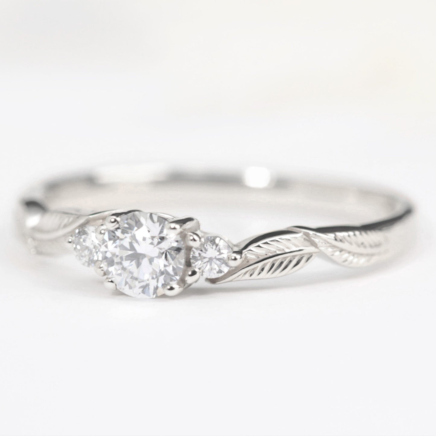 Three Diamond Leaf Engagement Ring