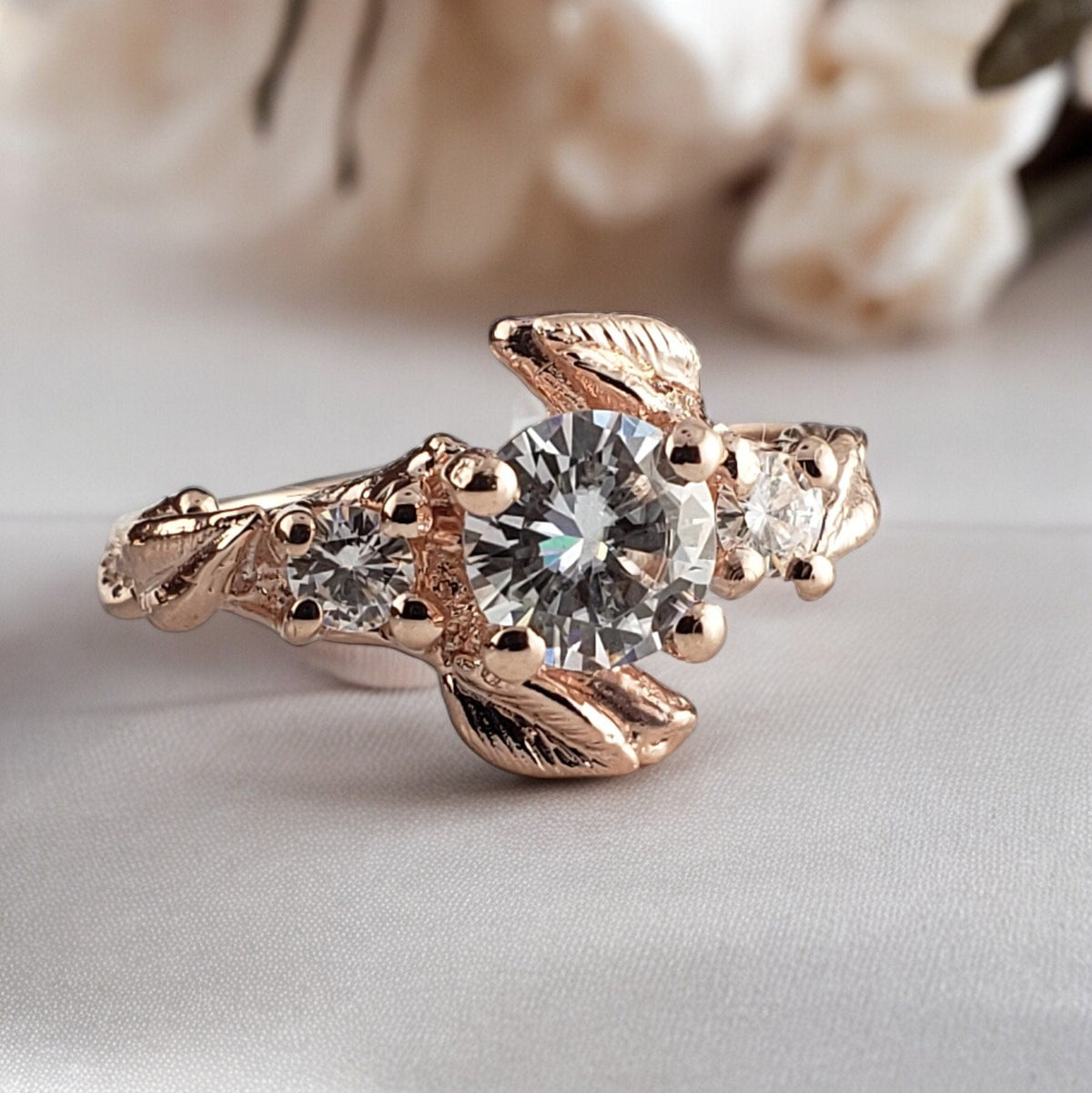 Three Moissanite Leaf & Twig Engagement Ring
