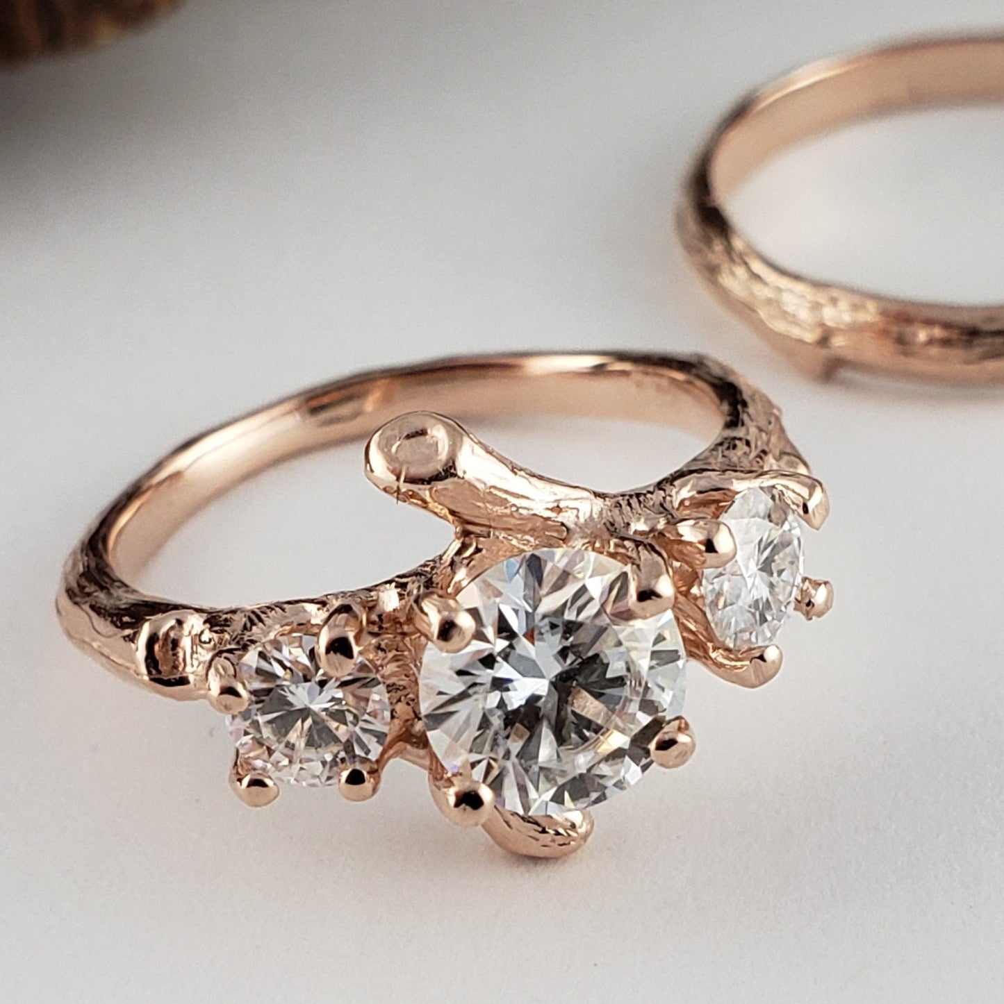 Three Round Moissanite Wedding Ring Set