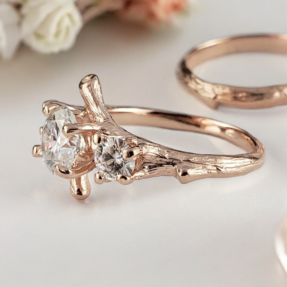 Three Round Moissanite Wedding Ring Set