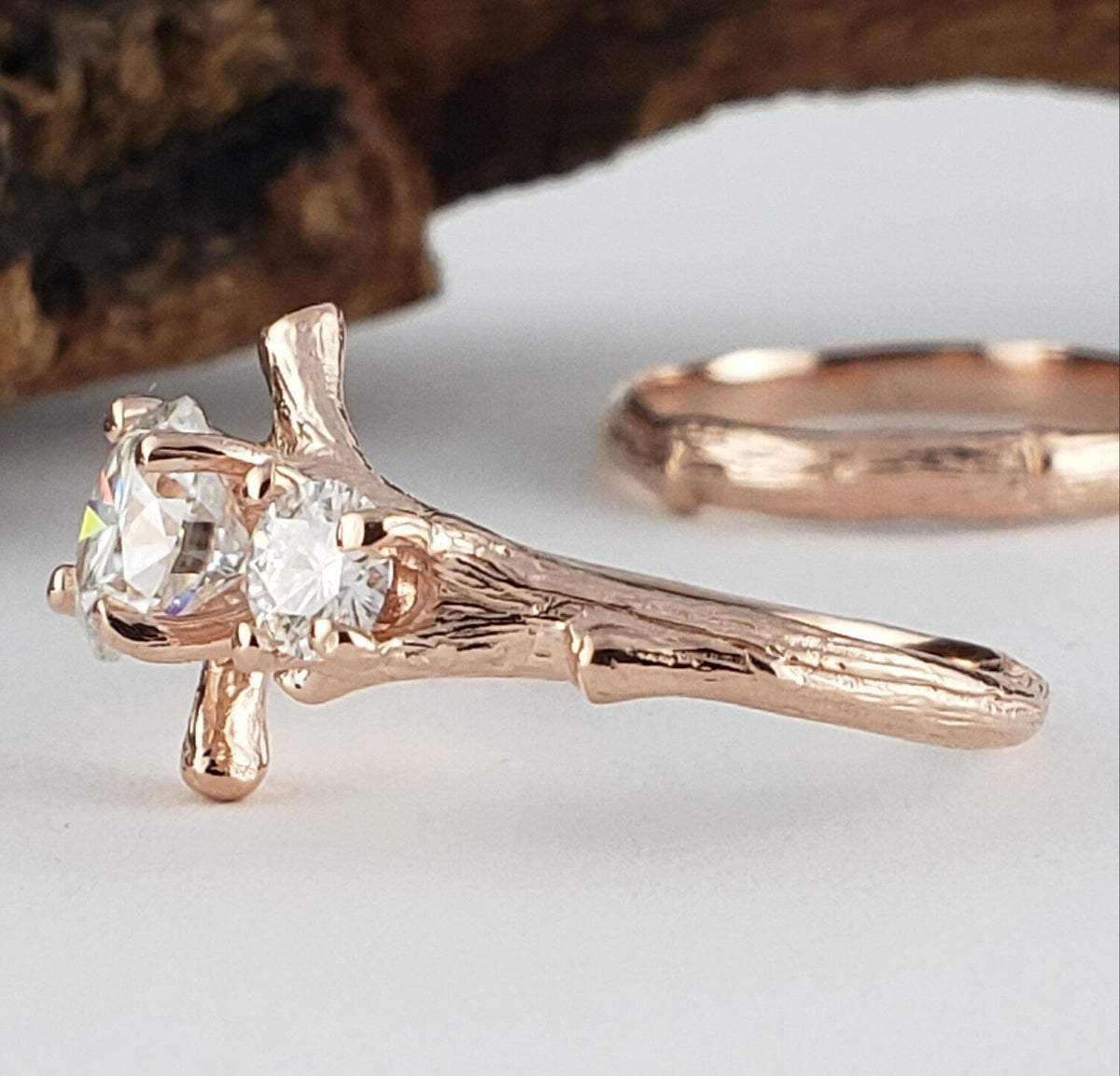 Three Round Moissanite Wedding Ring Set
