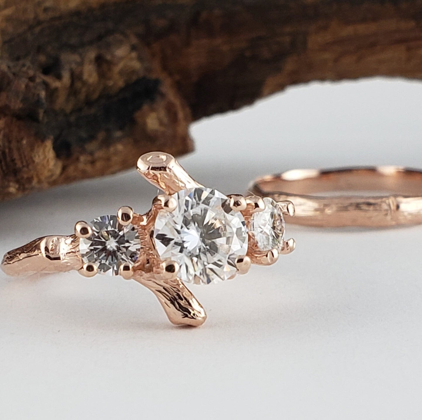 Three Round Moissanite Wedding Ring Set