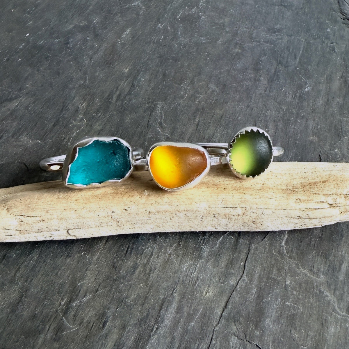 Golden Mustard Yellow Sea Glass Ring | Handmade | Sterling Silver | Size 8.5