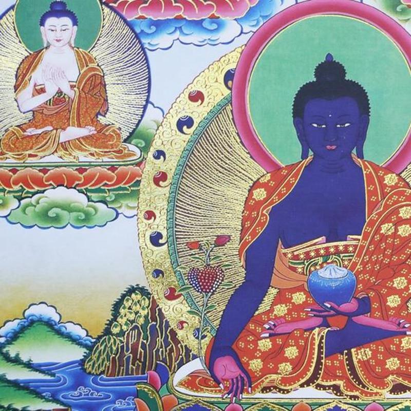 Tibetan Thangka Eight Medicine Buddha Wood Scroll