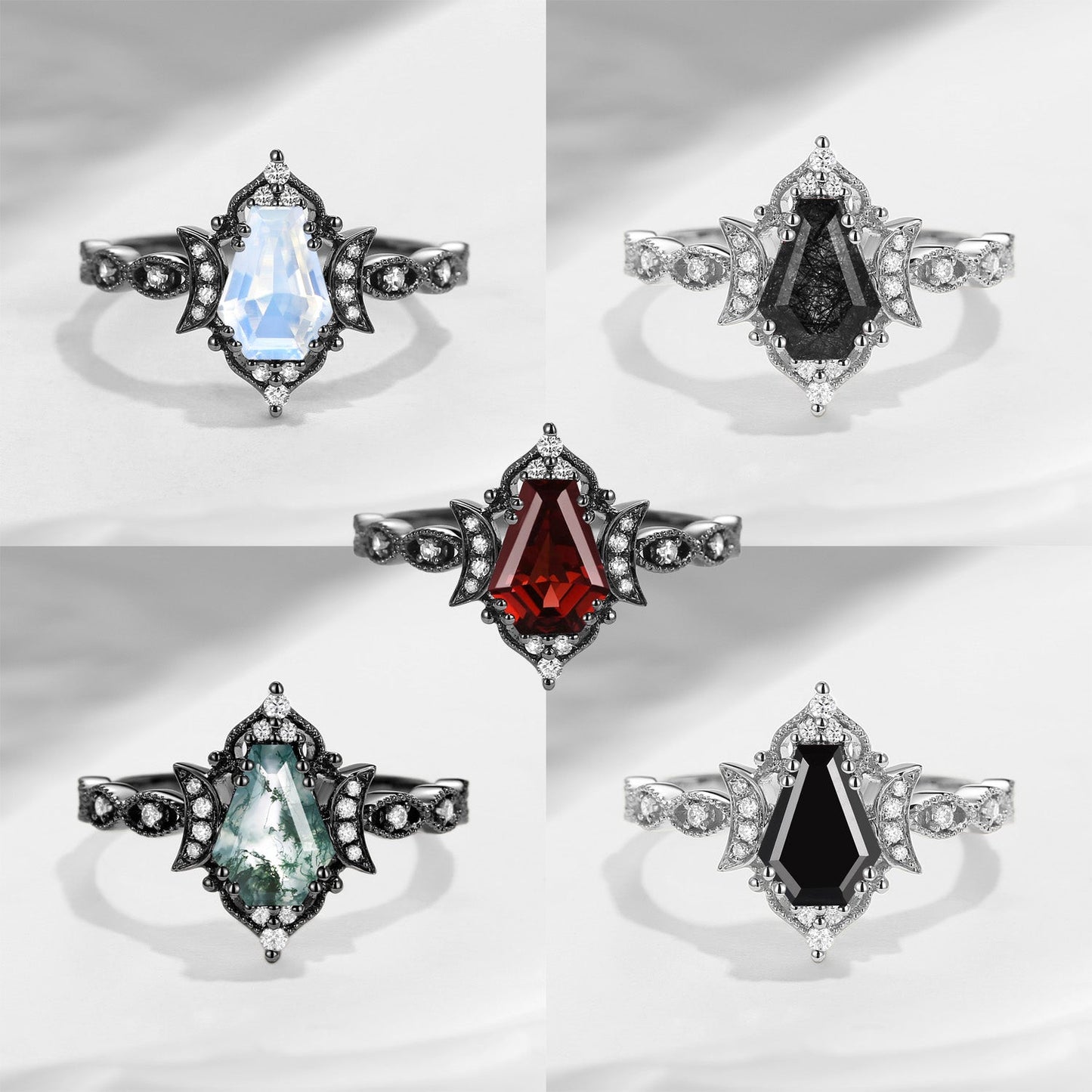 Crescent Moon | Coffin Cut Lab Emerald Ring - Till Death Do Us Part
