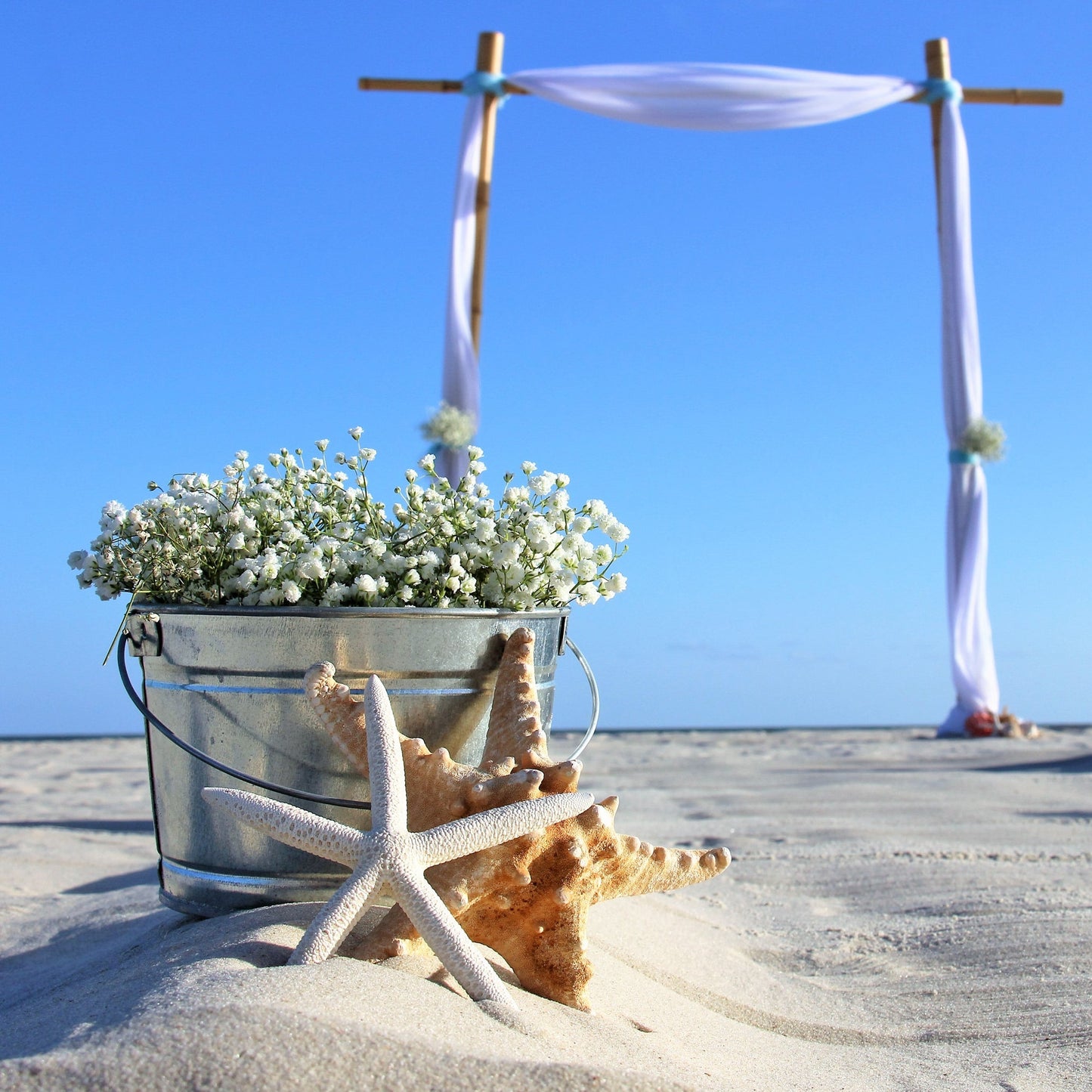 Tin Pail & Baby's Breath Flower Aisle Markers