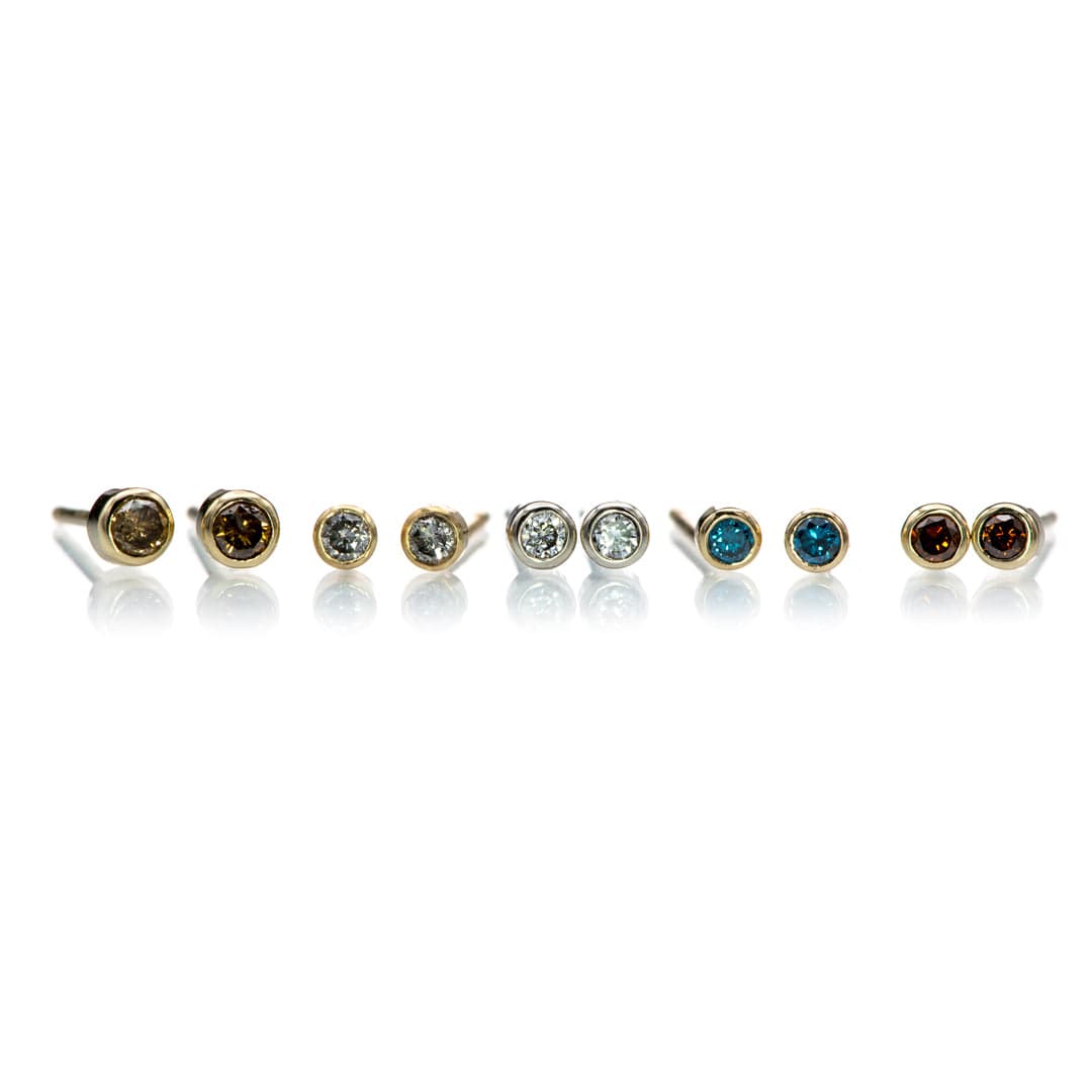 Tiny Cognac Colored Diamond Bezel Set Stud Earrings