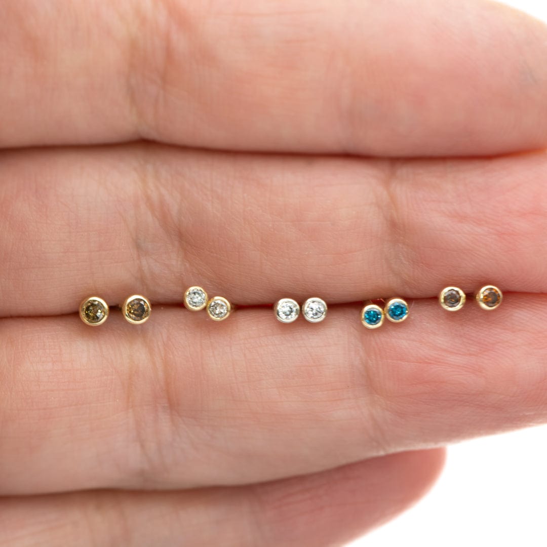 Tiny Cognac Colored Diamond Bezel Set Stud Earrings
