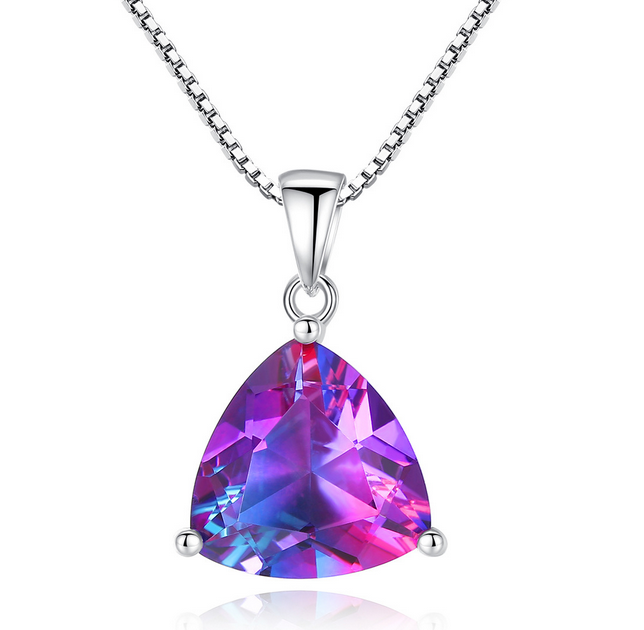 Sterling Silver Triangle Pendant Necklace, Synthetic Red Tourmaline Box Chain Choker, Minimal High-End Fashion Jewelry for Women