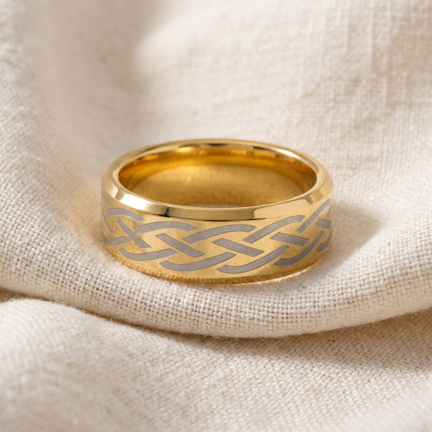 Men's Gold Plated Tungsten Ring Celtic Laser 8mm Wedding Band
