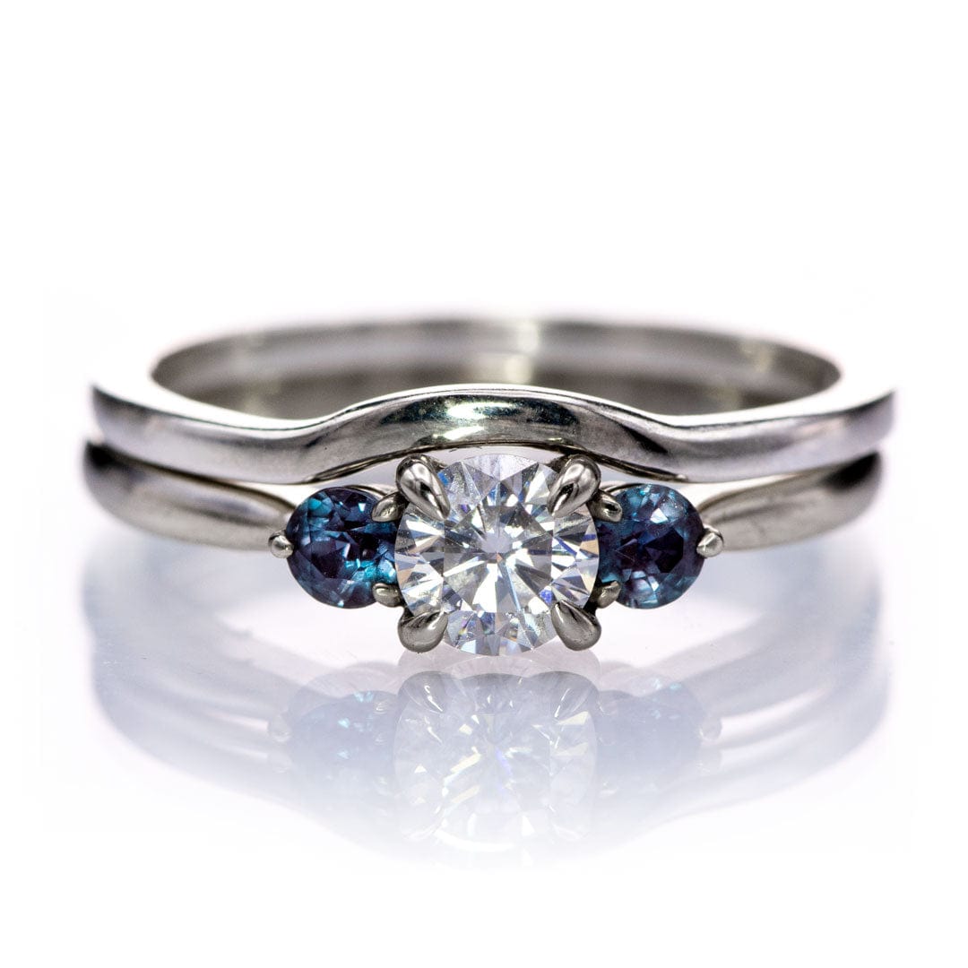 Tracy - Three Stone Diamond Prong Set Engagement Ring with Alexandrite Side Stones