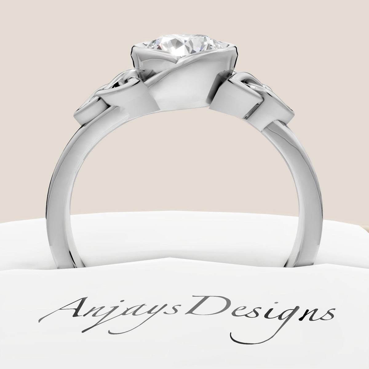 Celtic Trinity Knot Engagement Ring Bezel Set 1 Carat Diamond Engagement Ring Round Cut